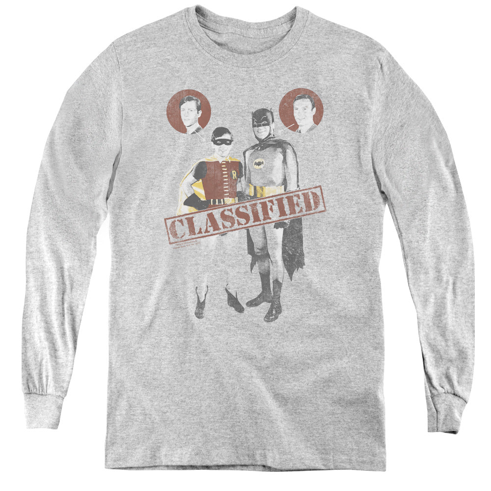 Batman Classic Tv Classified Long Sleeve Kids Youth T Shirt Athletic Heather Officially Licensed