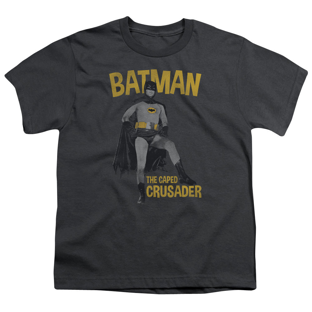 Batman Classic Tv Caped Crusader Kids Youth T Shirt Charcoal Officially Licensed