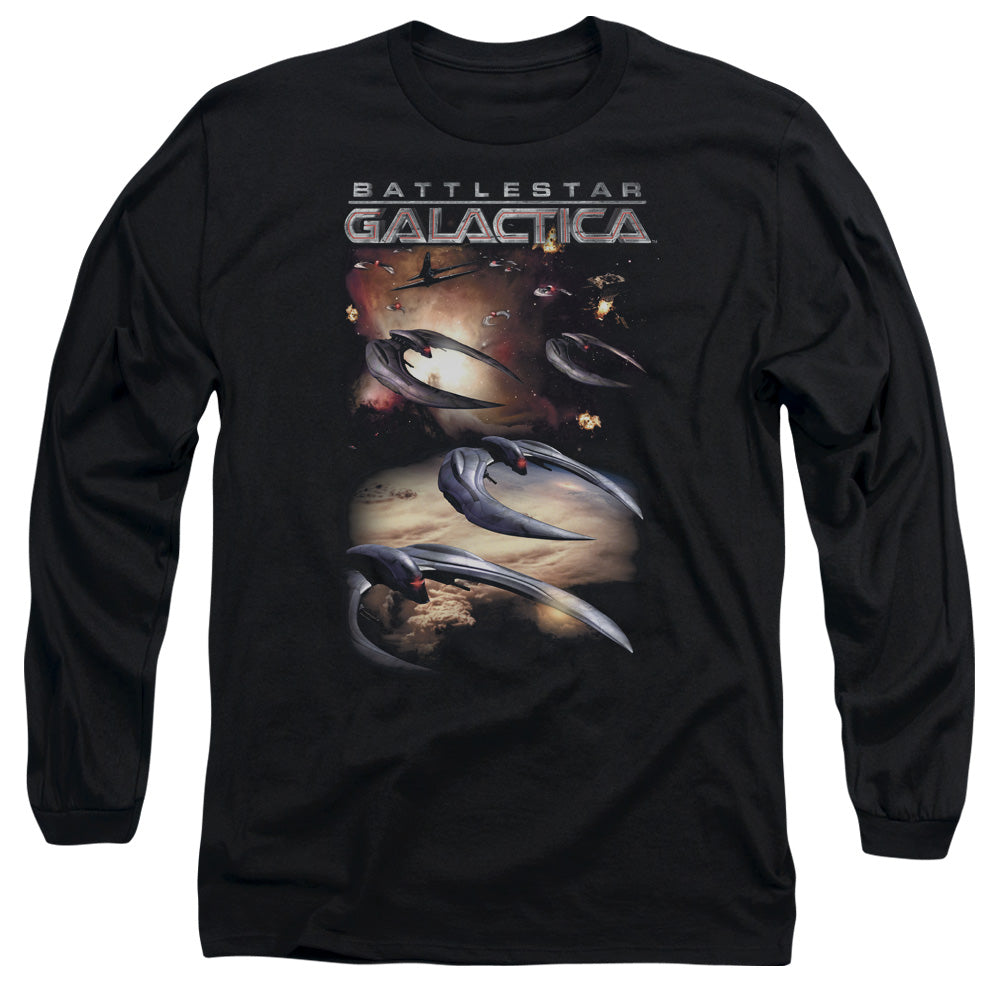 Batlestar GalACtica (New) When Cylons AtACk Mens Long Sleeve Shirt Black Officially Licensed