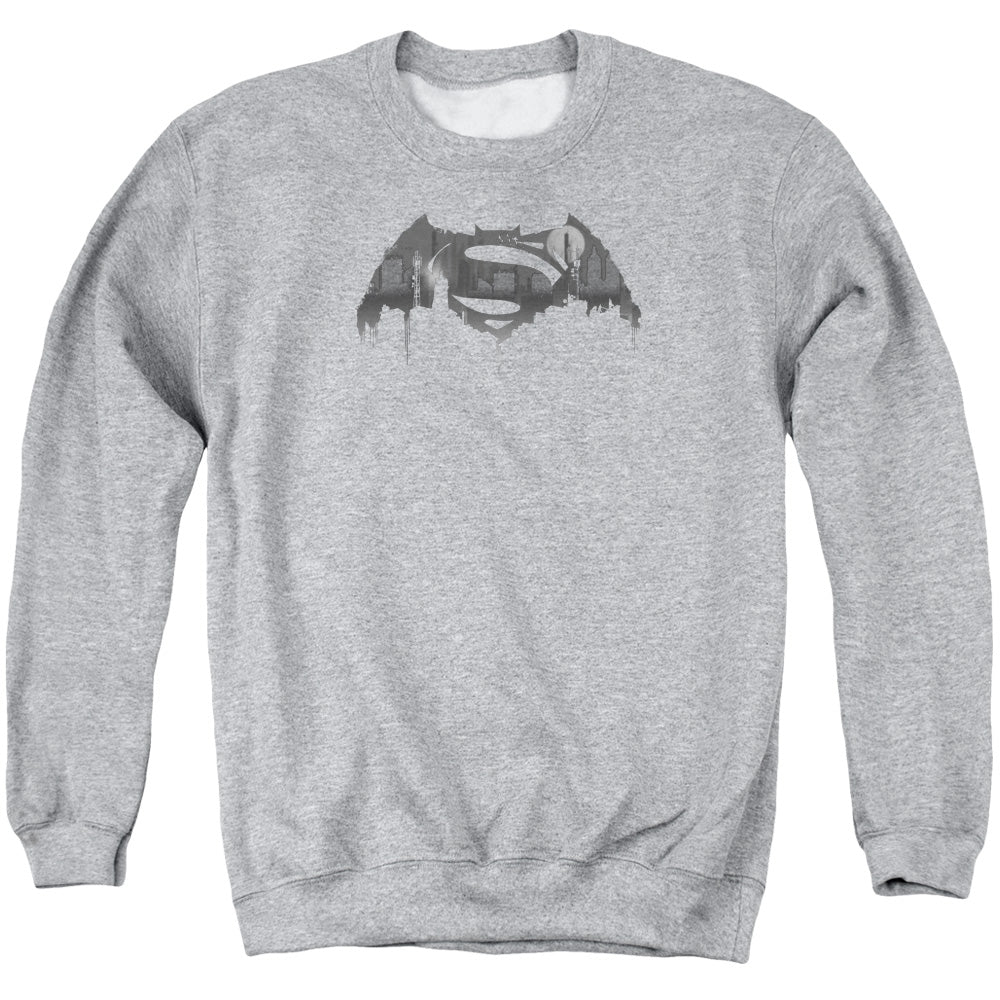 Batman V Superman Cityscape Logo Mens Crewneck Sweatshirt Athletic Heather Officially Licensed