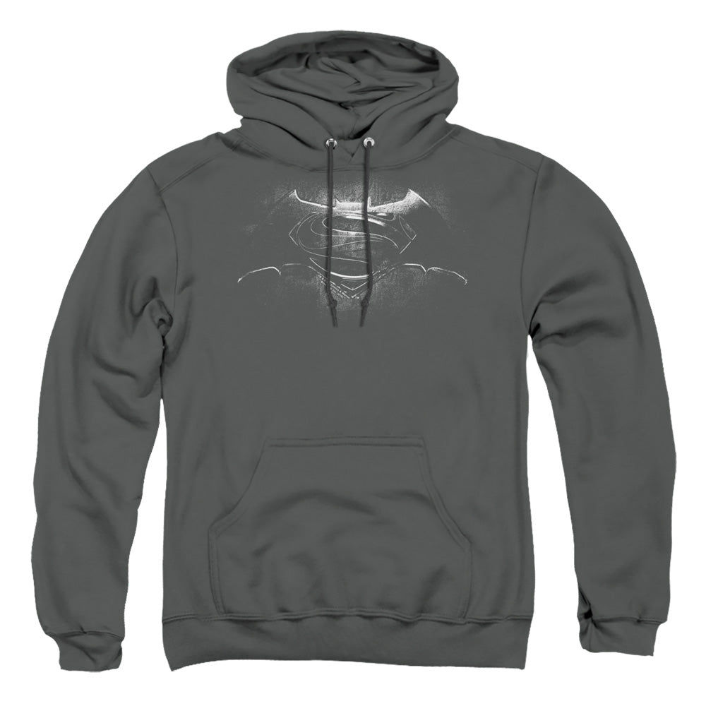 Batman V Superman Bw Logo Mens Hoodie Charcoal Officially Licensed