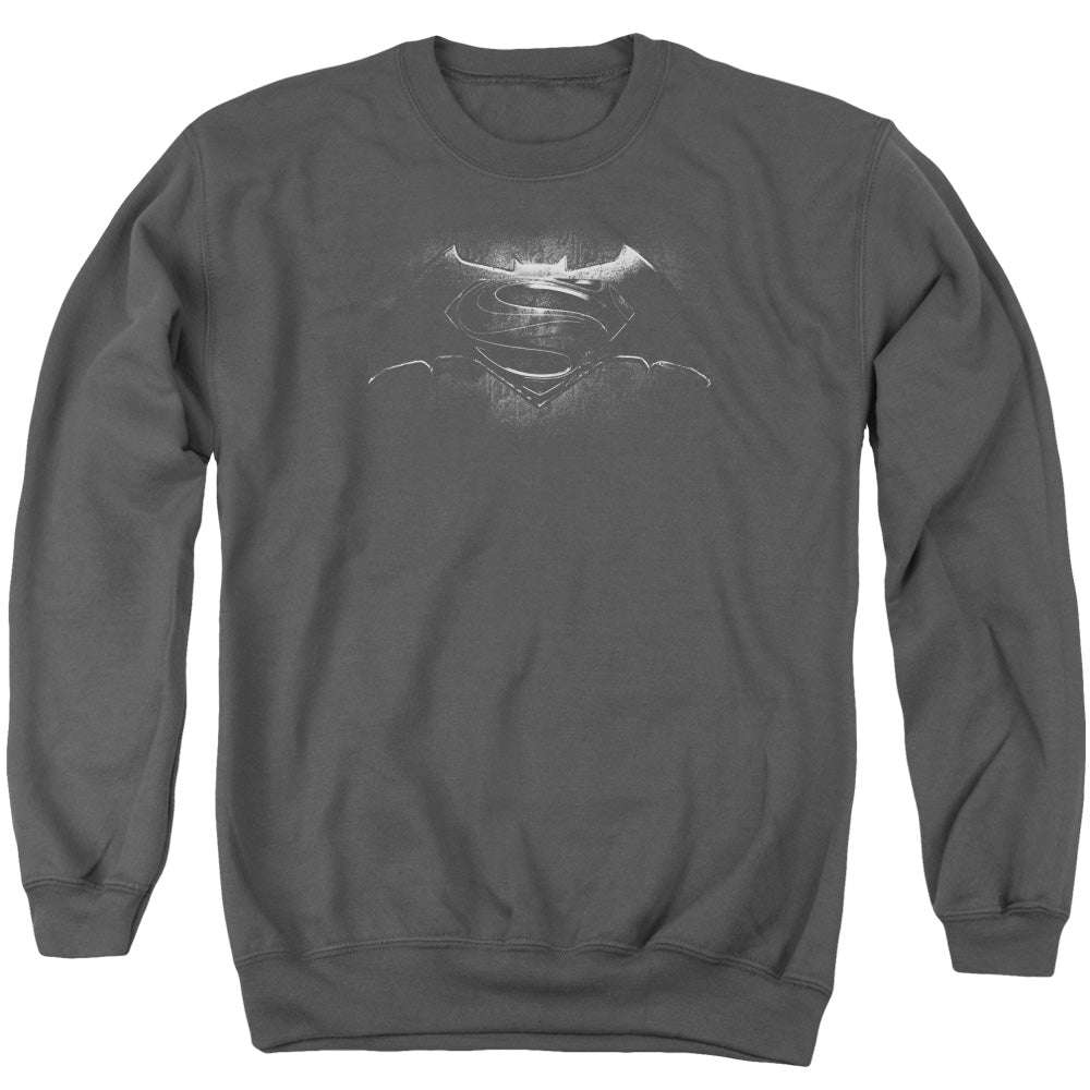 Batman V Superman Bw Logo Mens Crewneck Sweatshirt Charcoal Officially Licensed
