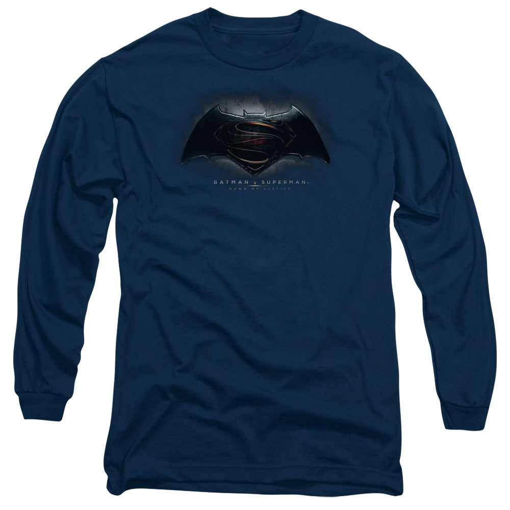 Batman V Superman Logo Mens Long Sleeve Shirt Navy Officially Licensed