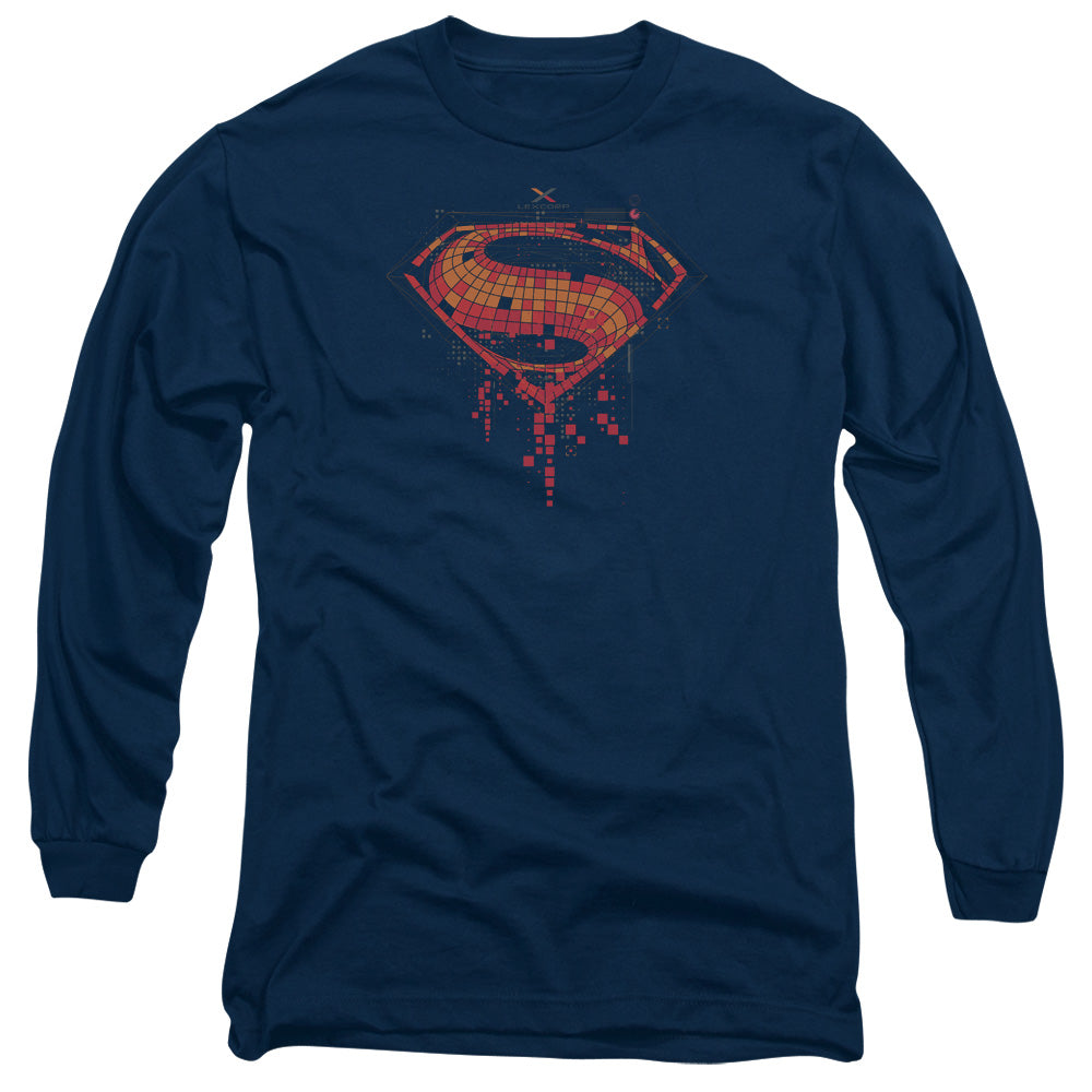 Batman V Superman Tech Super Logo Mens Long Sleeve Shirt Navy Officially Licensed