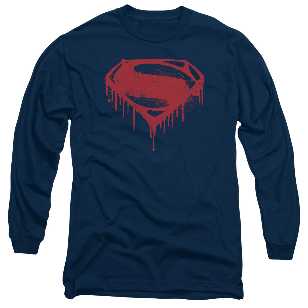 Batman V Superman Splattered Mens Long Sleeve Shirt Navy Officially Licensed