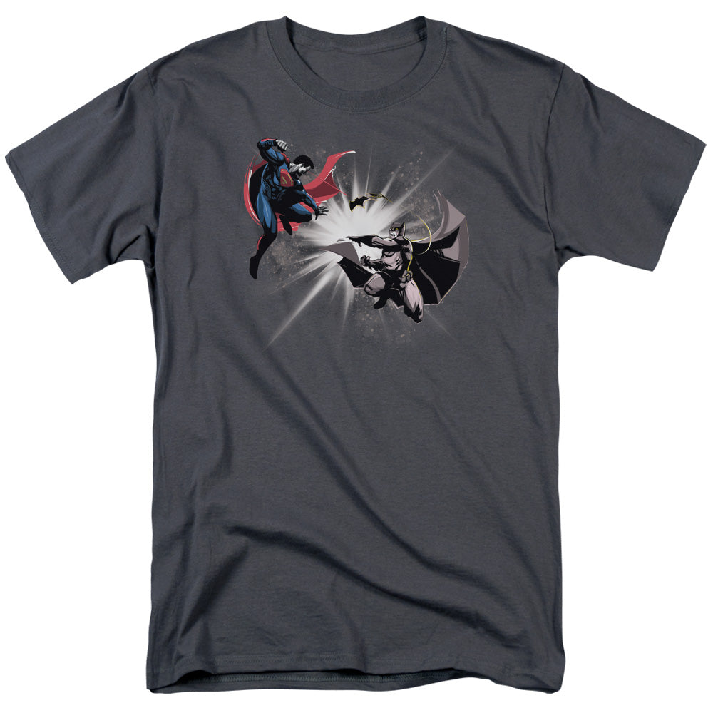 Batman V Superman Fight Burst Mens T Shirt Charcoal Officially Licensed