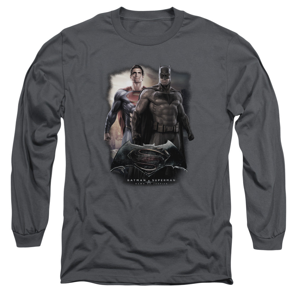 Batman Vs Superman Dawn Mens Long Sleeve Shirt Charcoal Officially Licensed