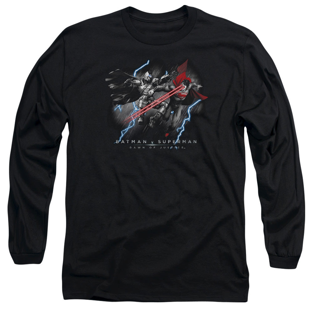 Batman V Superman Lightniing V Heat Vision Mens Long Sleeve Shirt Black Officially Licensed
