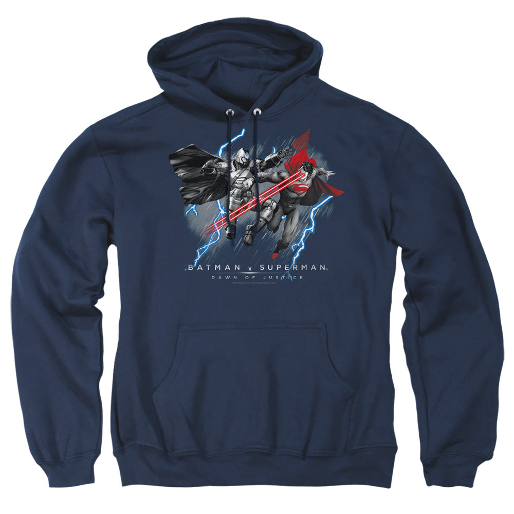 Batman V Superman Lightniing V Heat Vision Mens Hoodie Navy Officially Licensed