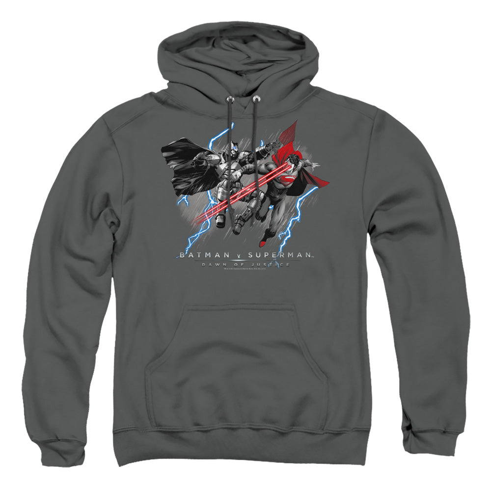 Batman V Superman Lightniing V Heat Vision Mens Hoodie Charcoal Officially Licensed