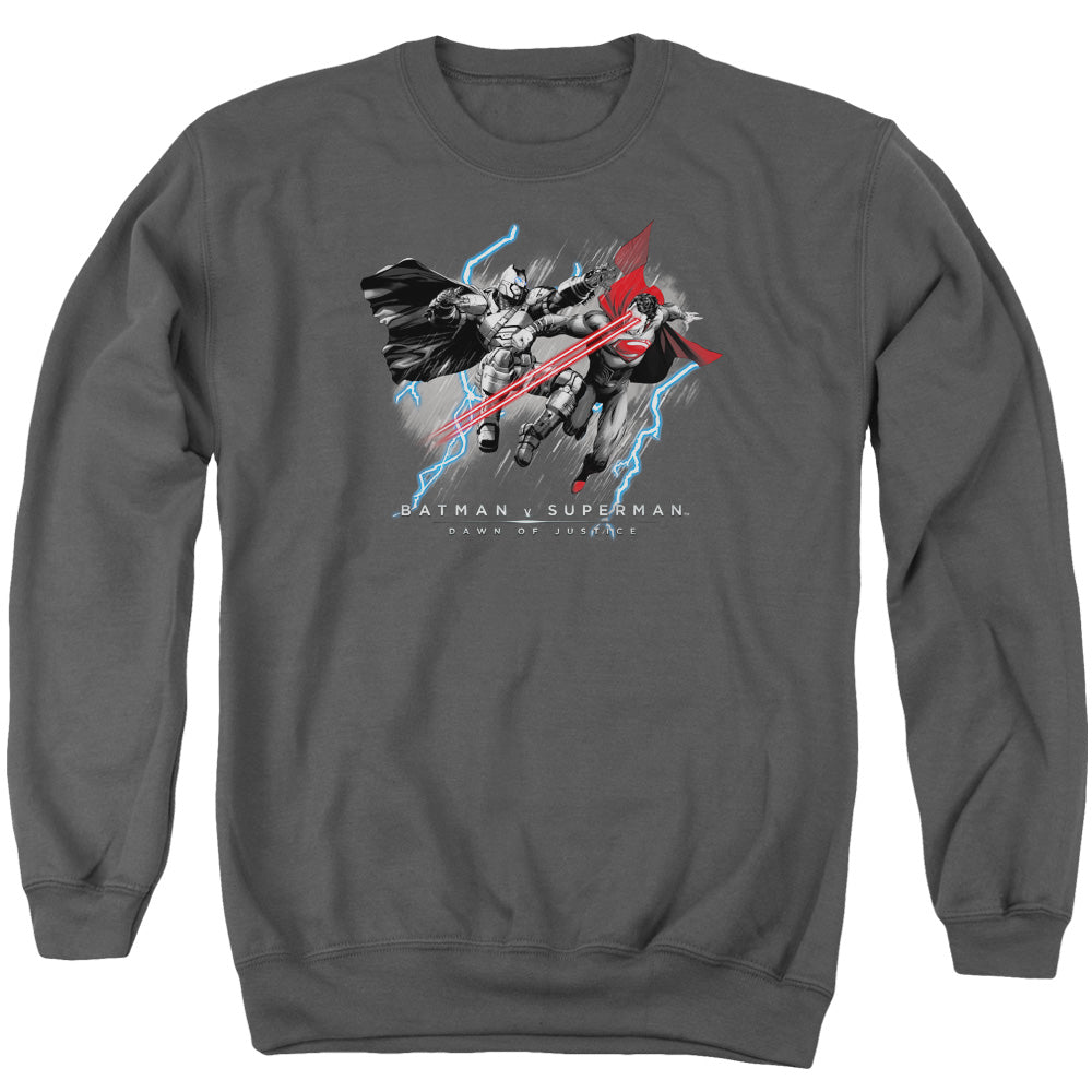 Batman V Superman Lightniing V Heat Vision Mens Crewneck Sweatshirt Charcoal Officially Licensed