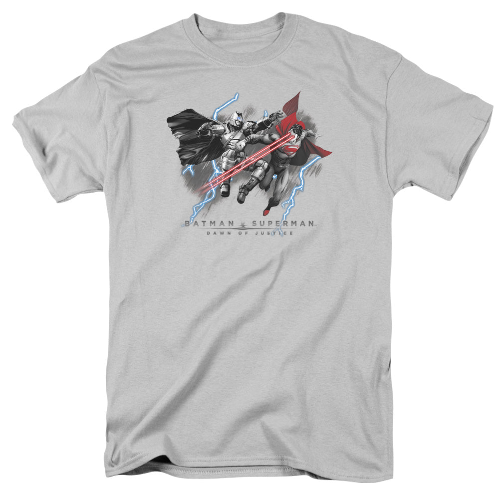 Batman V Superman Lightniing V Heat Vision Mens T Shirt Silver Officially Licensed