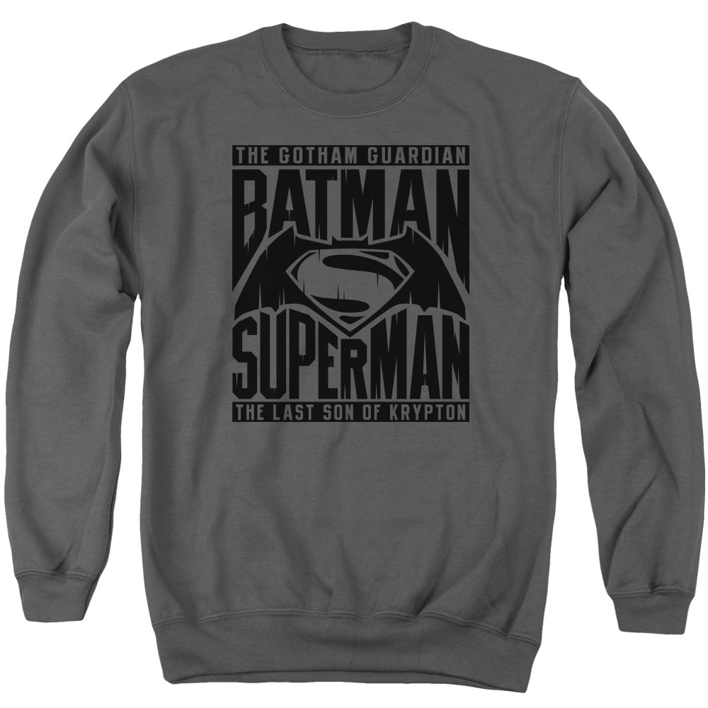 Batman V Superman Title Fight Mens Crewneck Sweatshirt Charcoal Officially Licensed