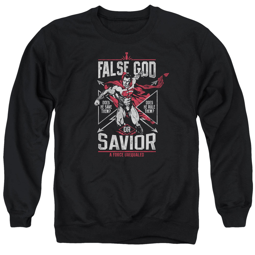 Batman V Superman False God Or Savior Mens Crewneck Sweatshirt Black Officially Licensed