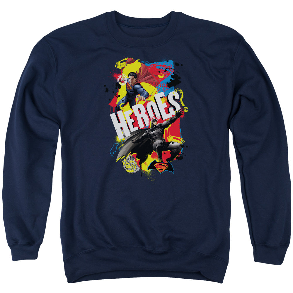 Batman V Superman Double Hero Mens Crewneck Sweatshirt Navy Officially Licensed