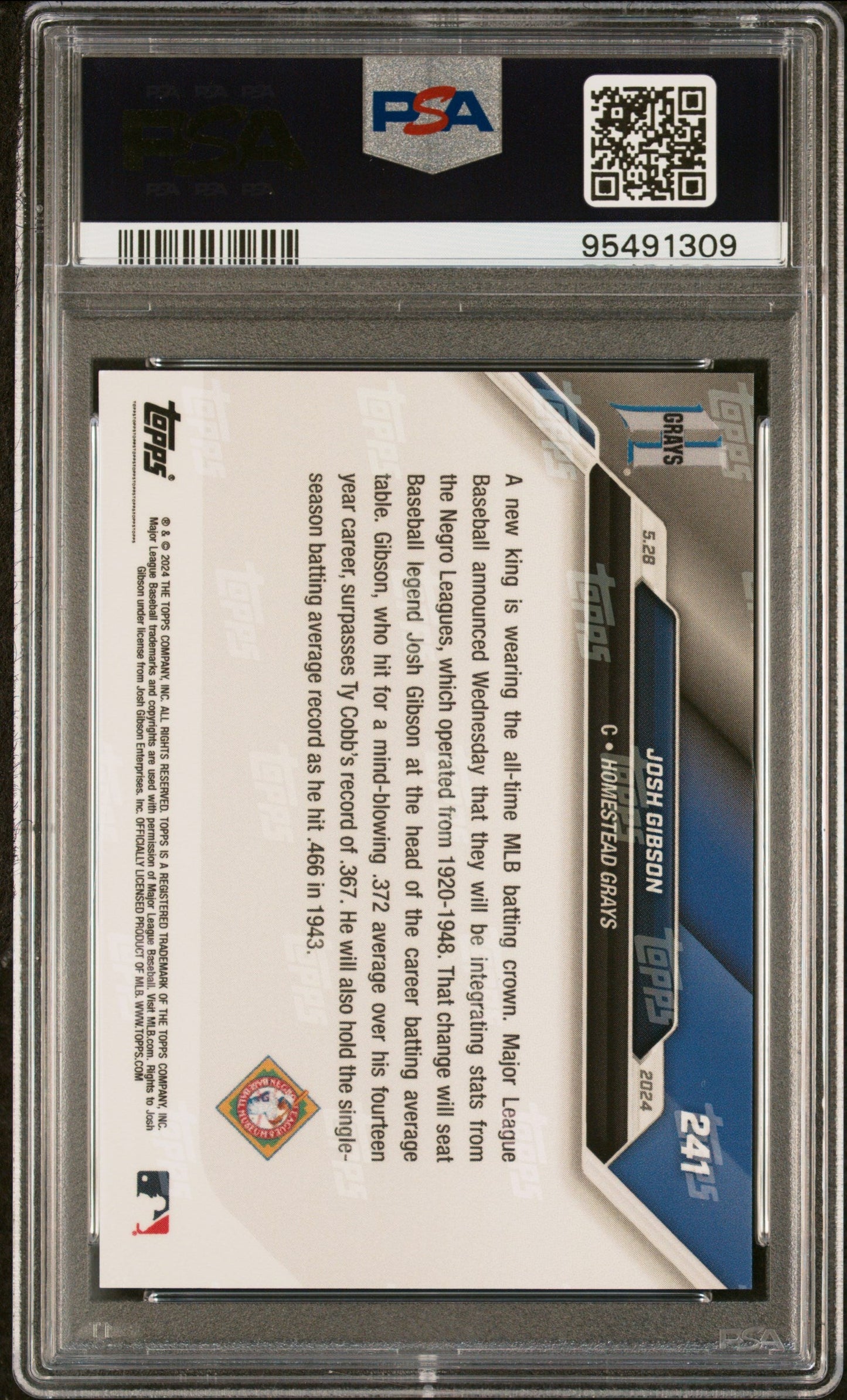 Graded 2024 Topps Now Josh Gibson #241 Baseball Card PSA 10