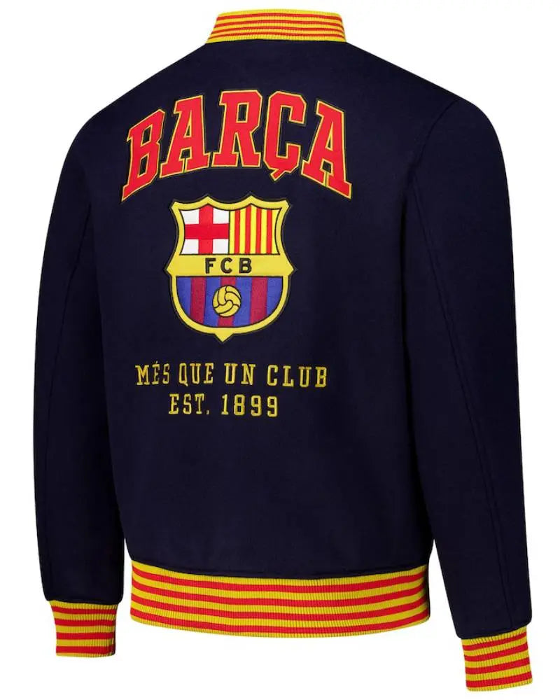 Barcelona Supporter’s Full-Snap Varsity Jacket