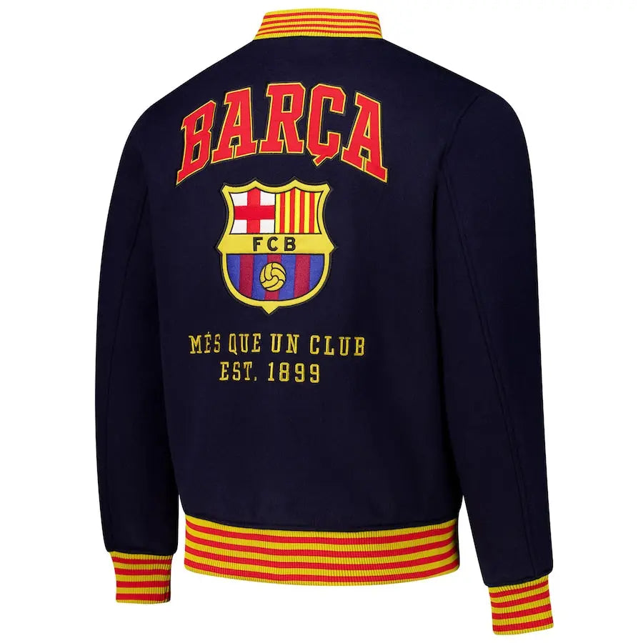 Barcelona Supporter's Full-Snap Varsity Jacket - Navy