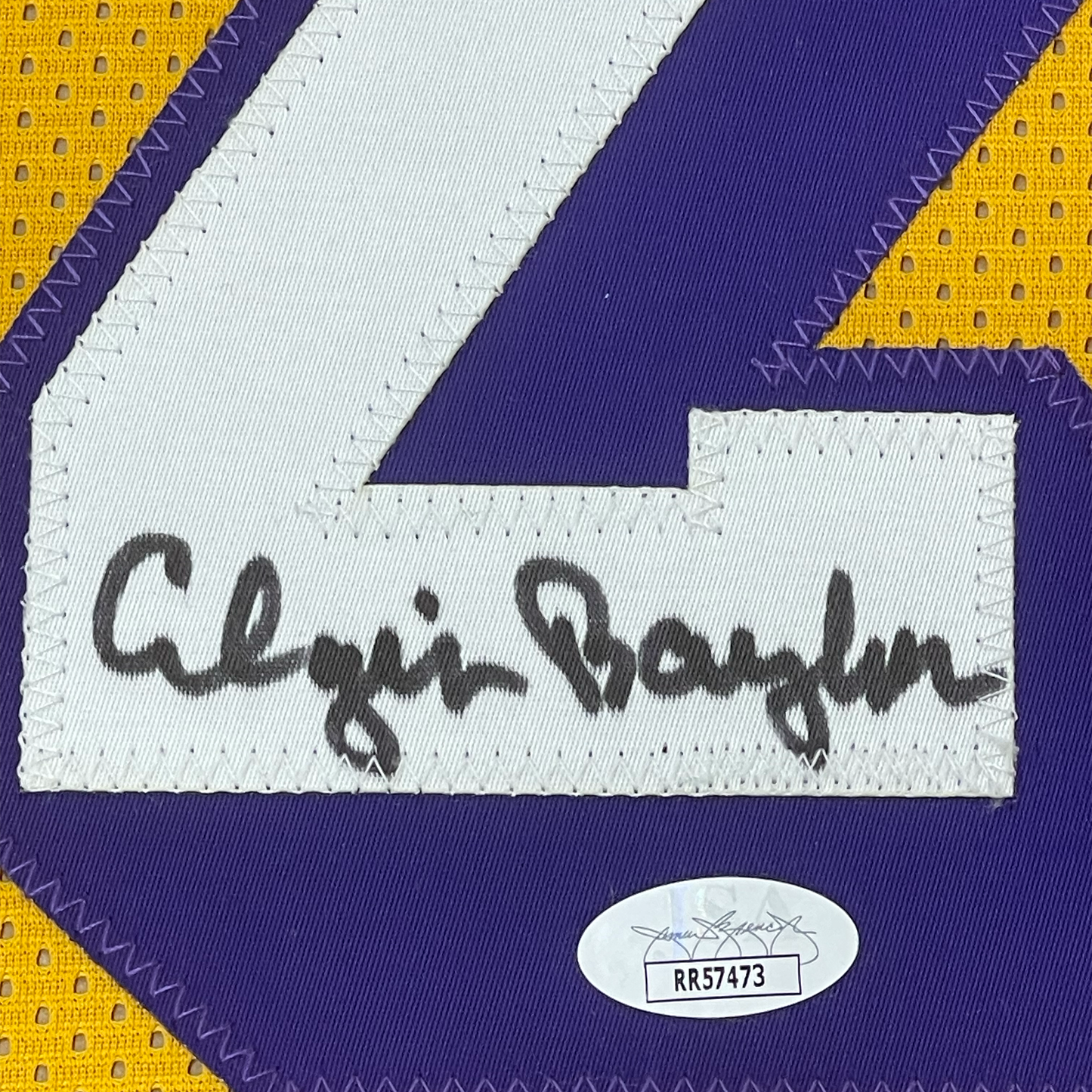 Framed Autographed/Signed Elgin Baylor 35x39 Los Angeles LA Yellow Basketball Jersey JSA COA