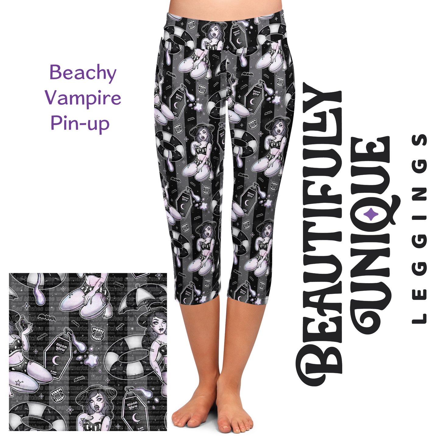 Beachy Vampire Pin-Up Capris, Leggings & Biker Shorts (Semi-Exclusive) - High-quality Handcrafted Vibrant Leggings