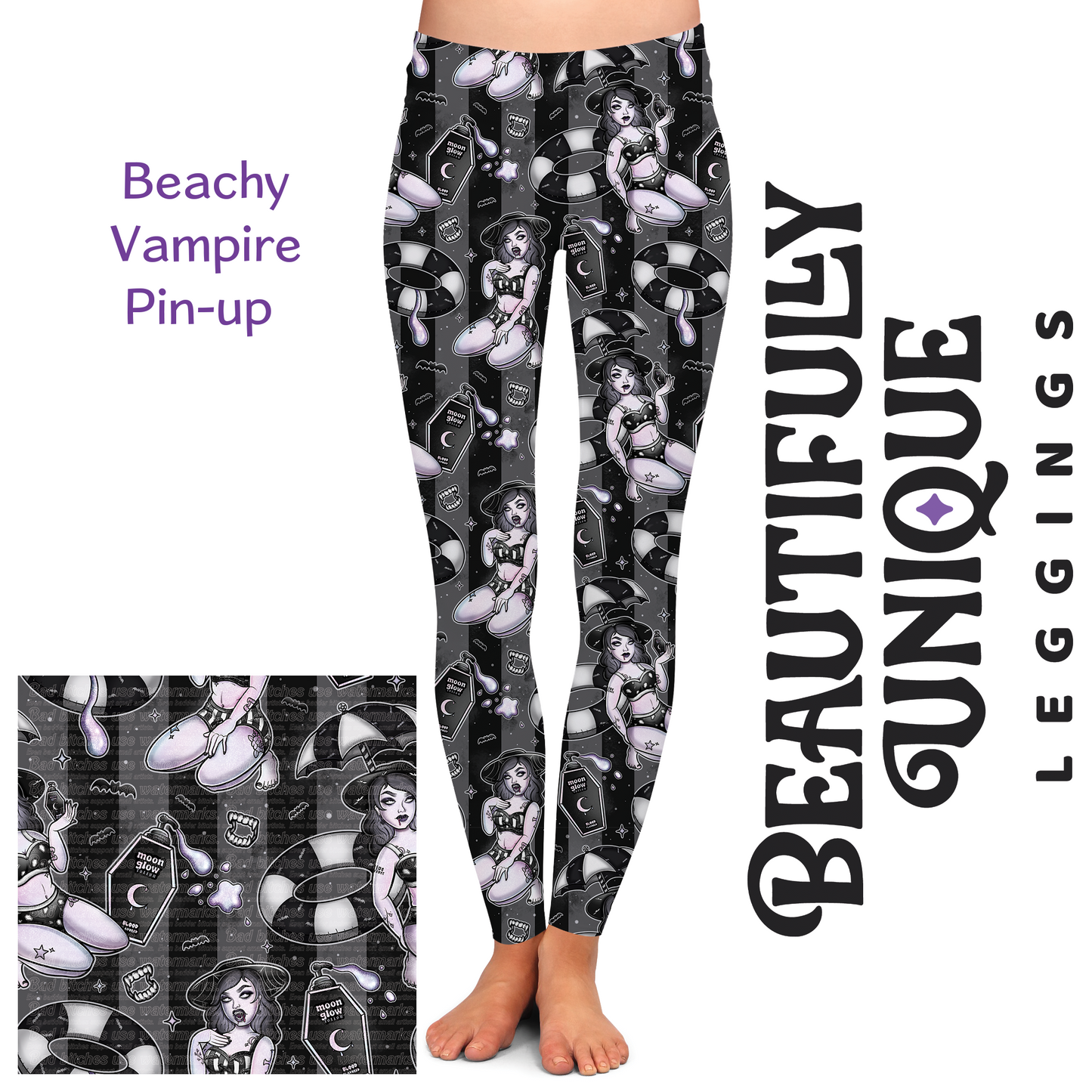 Beachy Vampire Pin-Up Capris, Leggings & Biker Shorts (Semi-Exclusive) - High-quality Handcrafted Vibrant Leggings