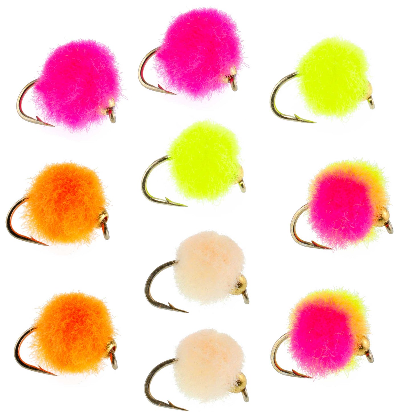 Bead Head Egg Assortment Fly Fishing Flies - 10 Flies - 5 Colors Hook Size 16