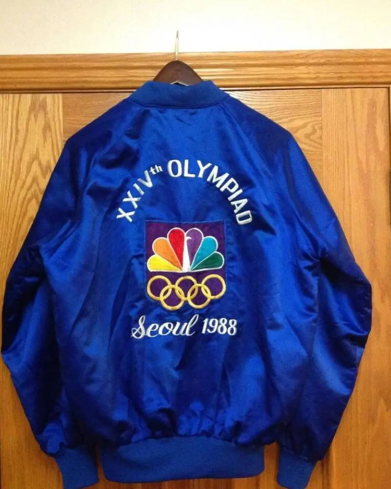 Blue Seoul Korea 1988 NBC Olympiad Satin Jacket