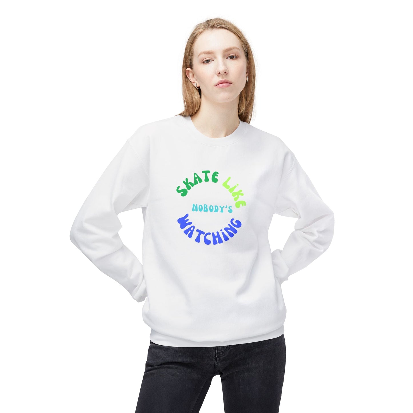 Blue/Green Skate Like Nobody's Watching Unisex Fleece Crewneck Sweatshirt