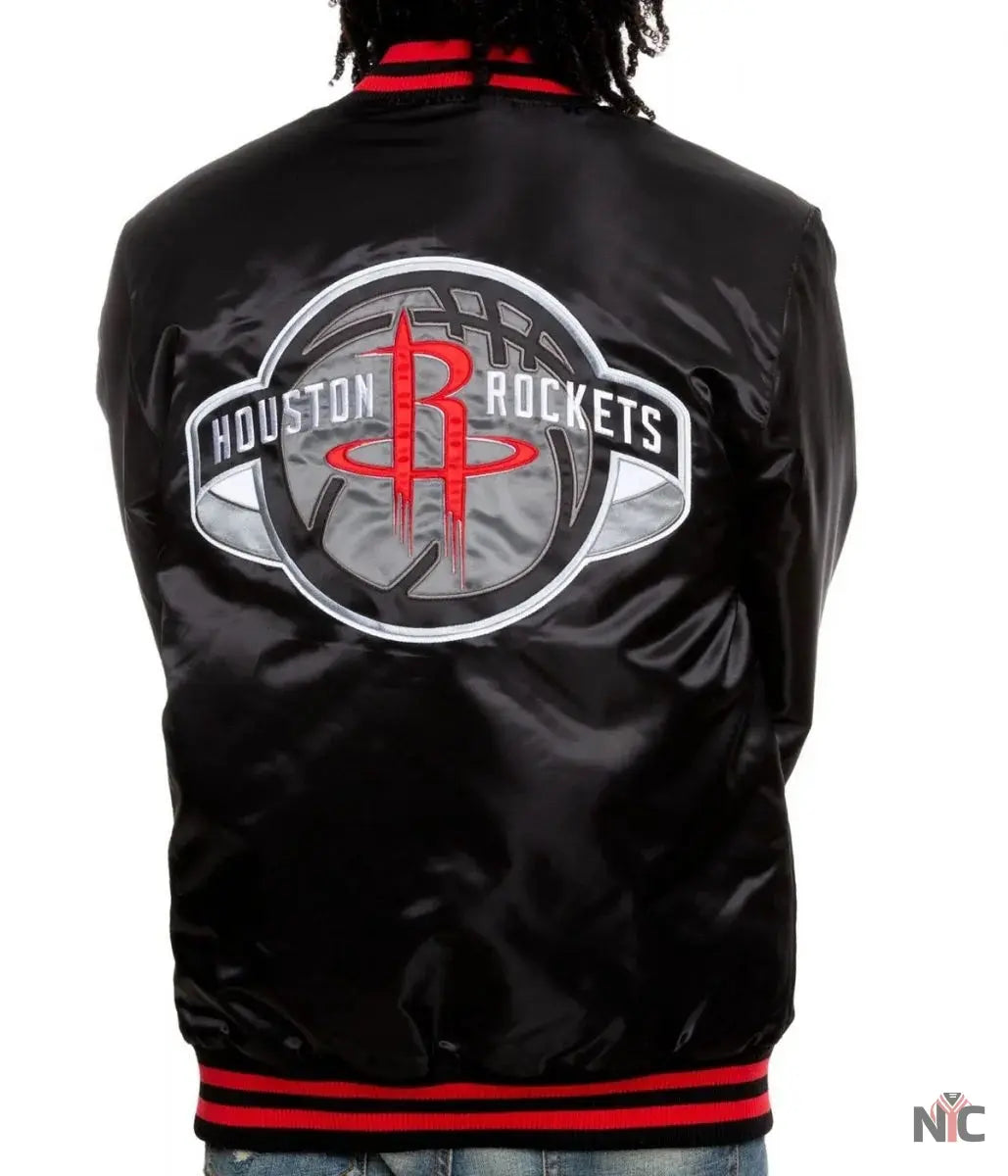 Bomber Houston Rockets Satin Black Jacket