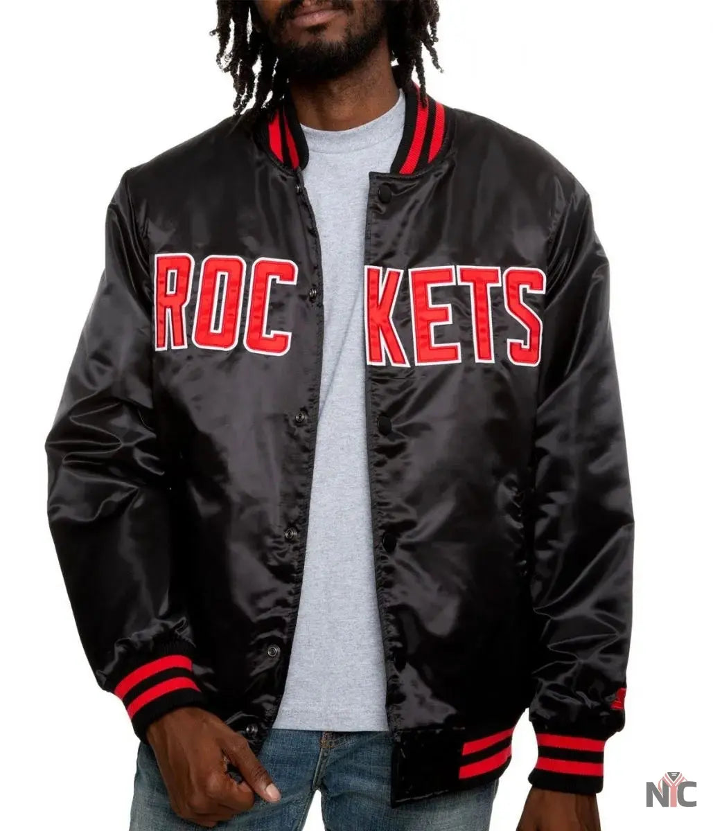 Bomber Houston Rockets Satin Black Jacket