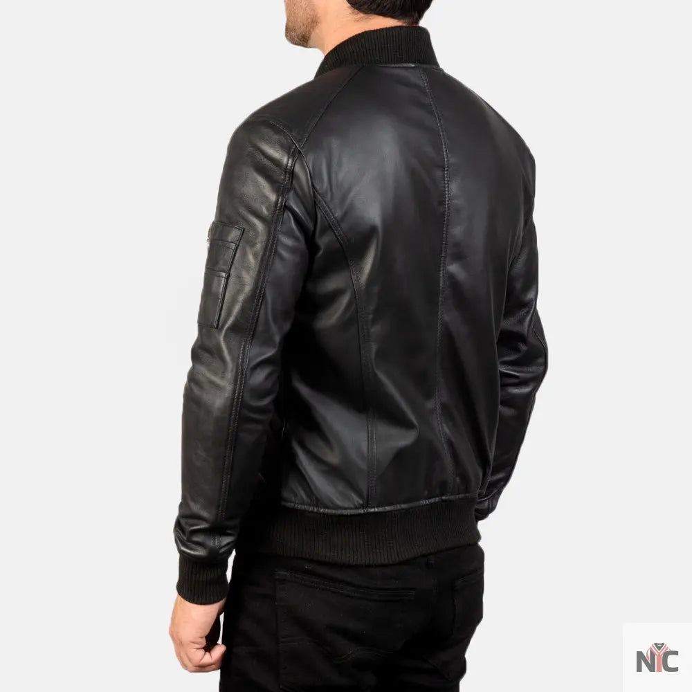 Bomia Ma-1 Black Leather Bomber Jacket