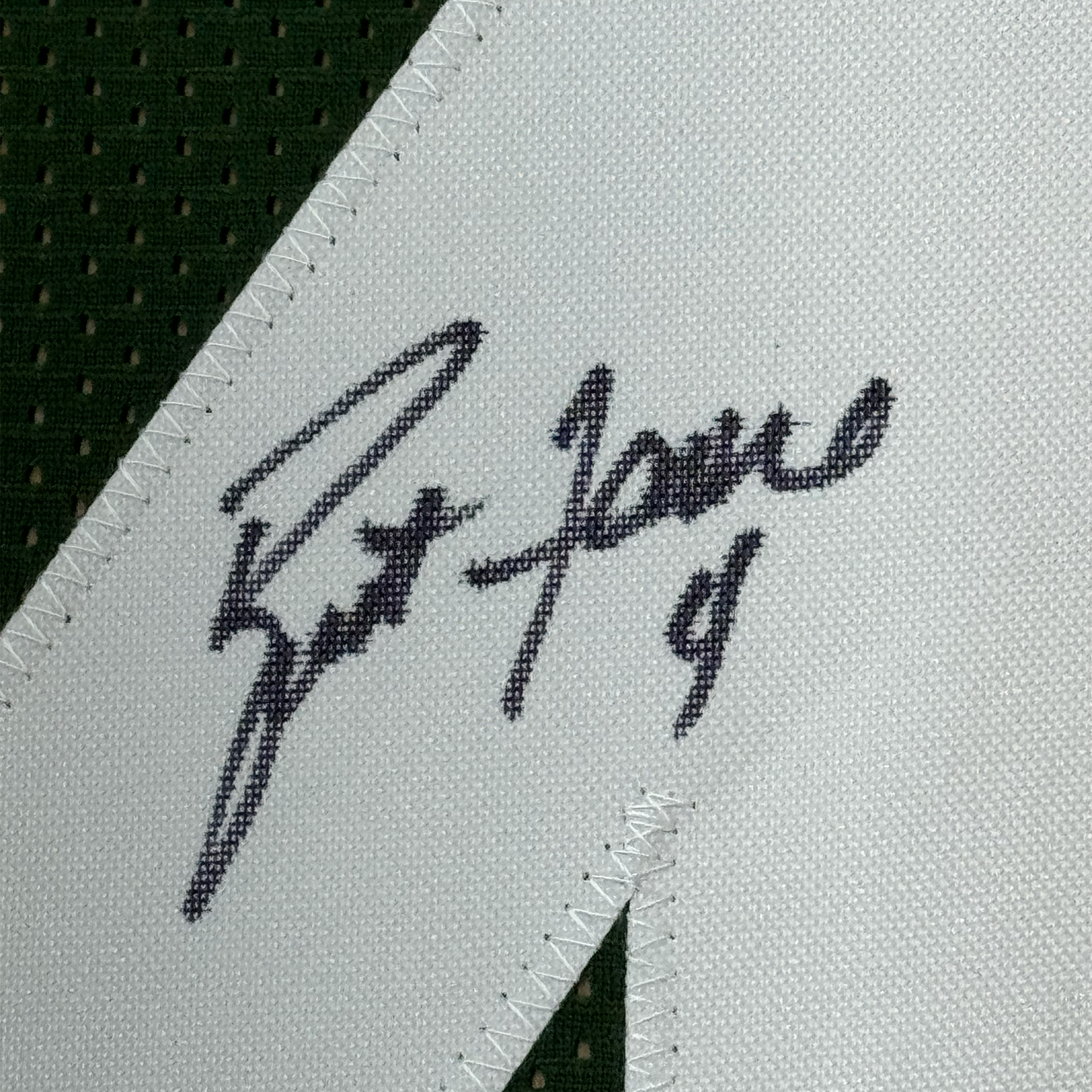 Framed Autographed/Signed Brett Favre 35x39 Green Bay Green Football Jersey JSA COA