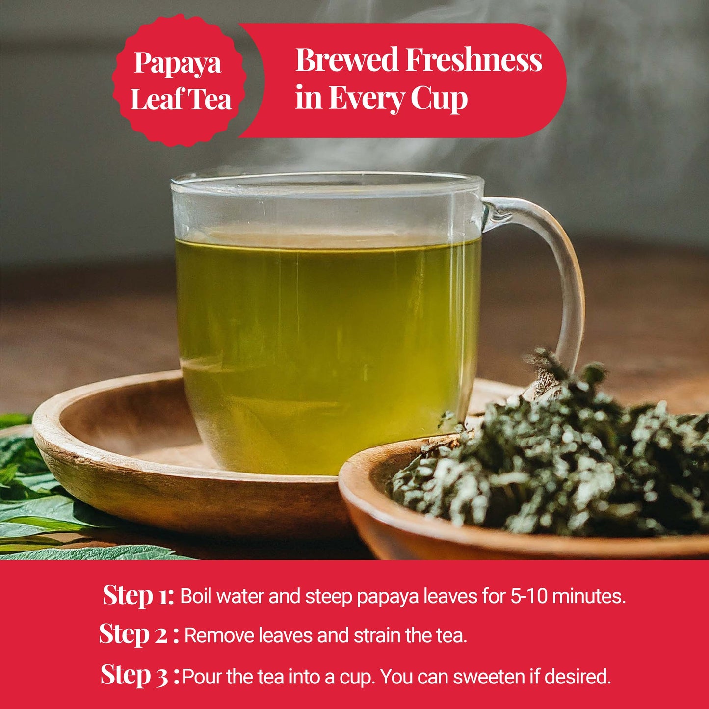 Akshit  Papaya Leaves, Hojas de papaya, 2.6oz, Dried From Green Papaya Leaf, Herbal Tea, Non GMO, Caffeine free, Sugar free, Rich In Vitamins.