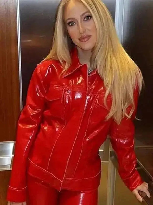 Brittany Mahomes Red Leather Jacket