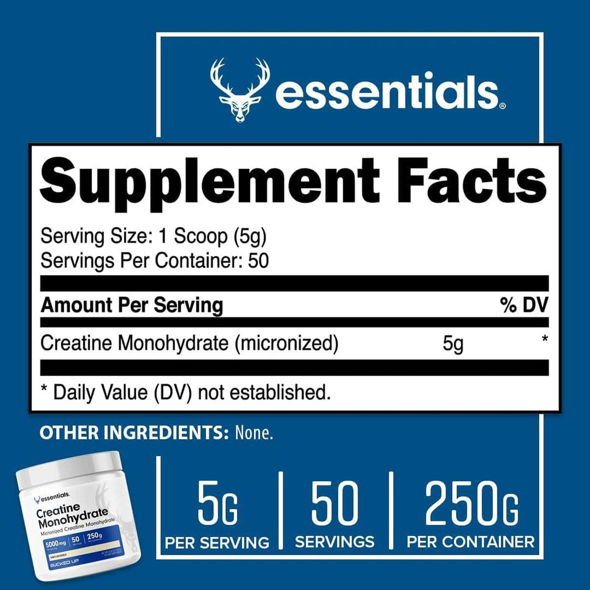 Bucked Up Essentials Creatine, 250 Grams