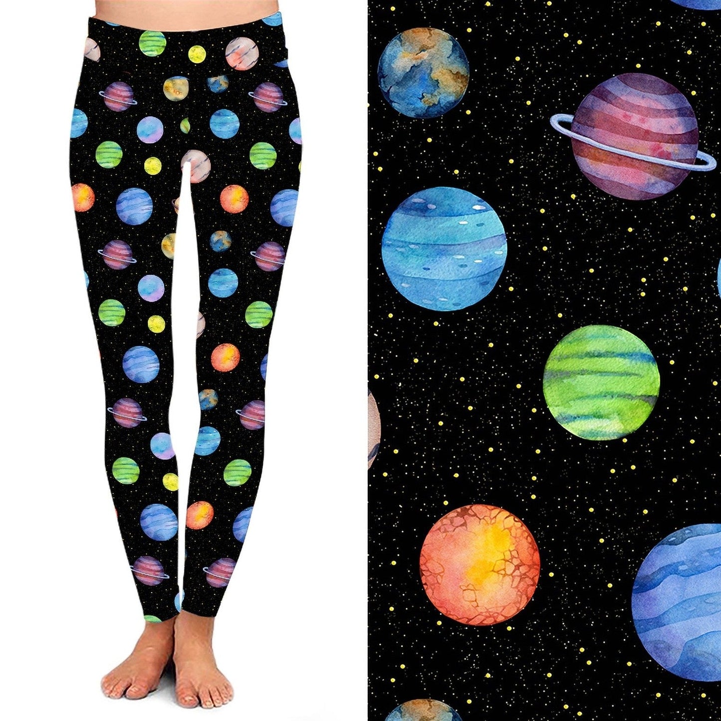 Watercolor Space Leggings – Galaxy Planet Leggings with Pockets