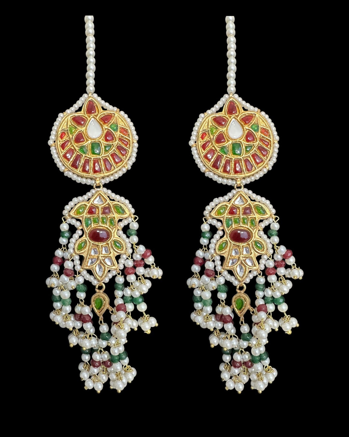 DER733 Maya kundan dangler earrings with ruby emerald combination( READY TO SHIP )