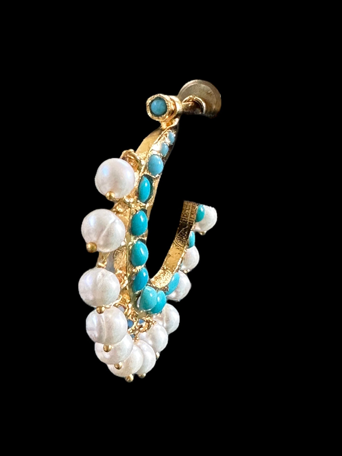 DER551 Chandbali in fresh water pearls and turquoise ( READY TO SHIP )