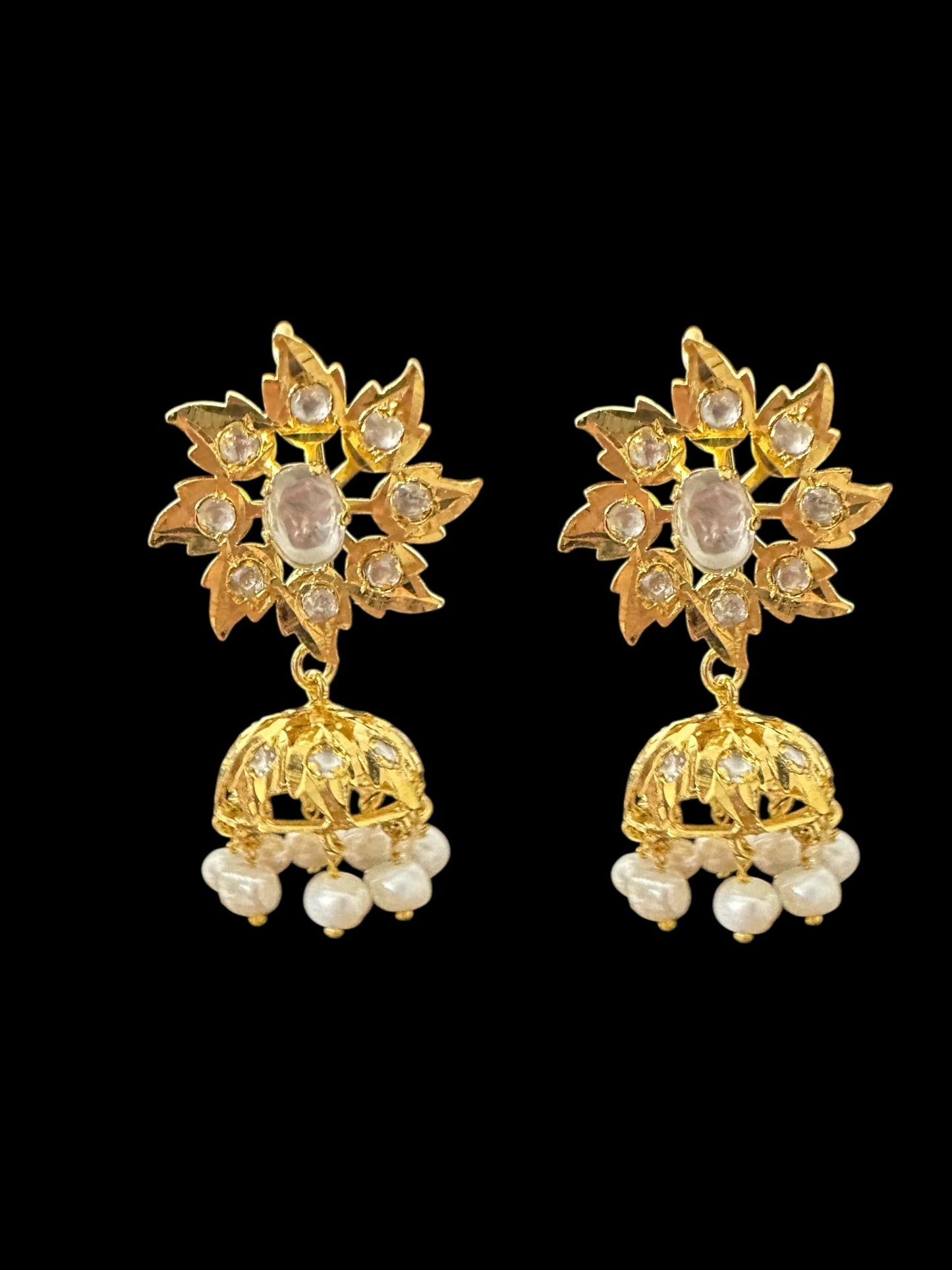 DER808 Karanphool jhumka in fresh water pearls ( READY TO SHIP )