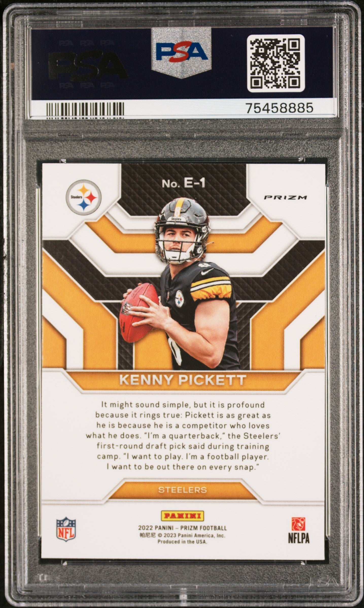 Graded 2022 Panini Prizm Kenny Pickett #E1 Emergent Silver Prizm Rookie RC Football Card PSA 10 Gem Mint