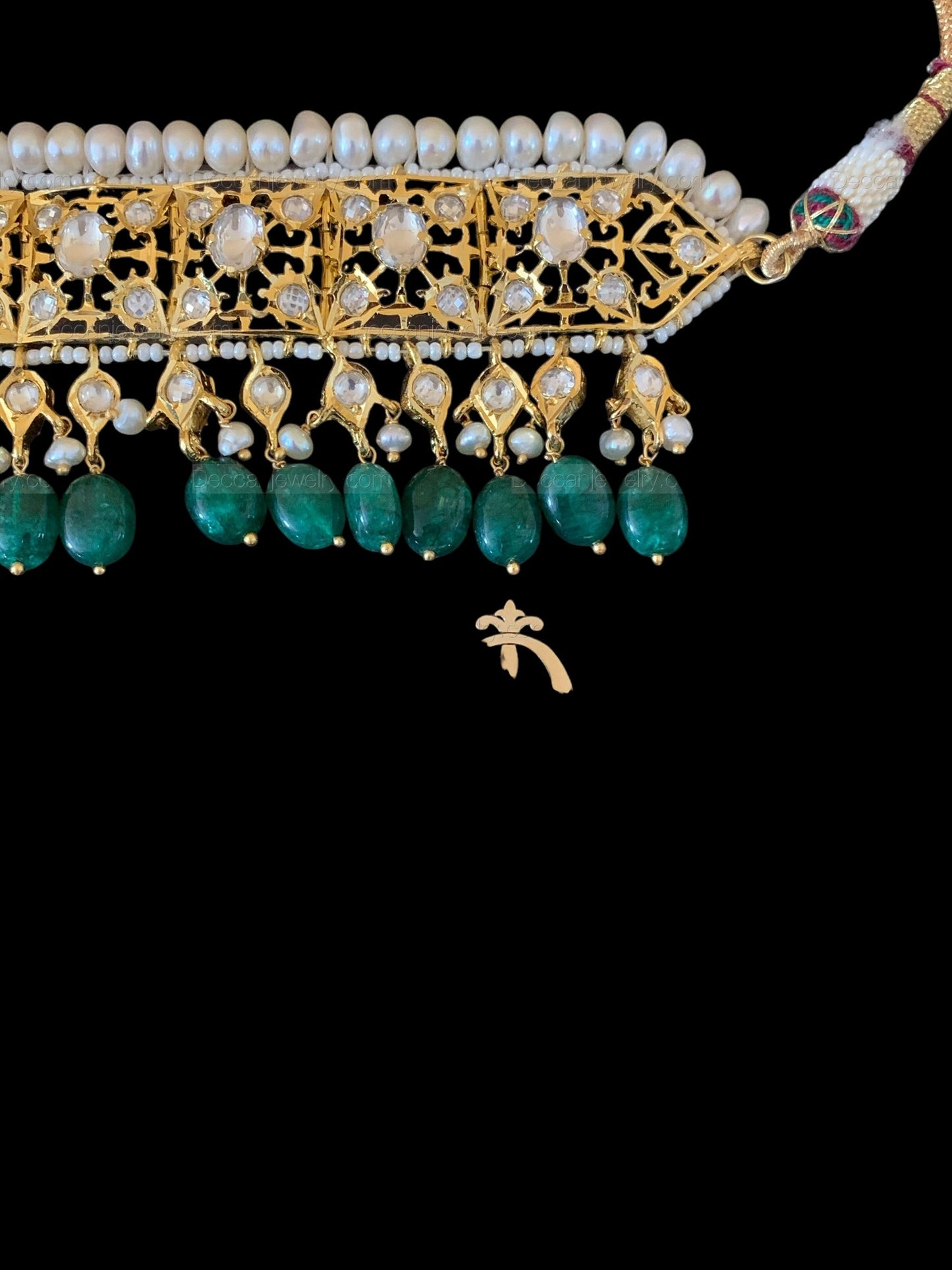 Jadavi lacha in fresh water pearls emeralds beads ( SHIPS IN 2 WEEKS )