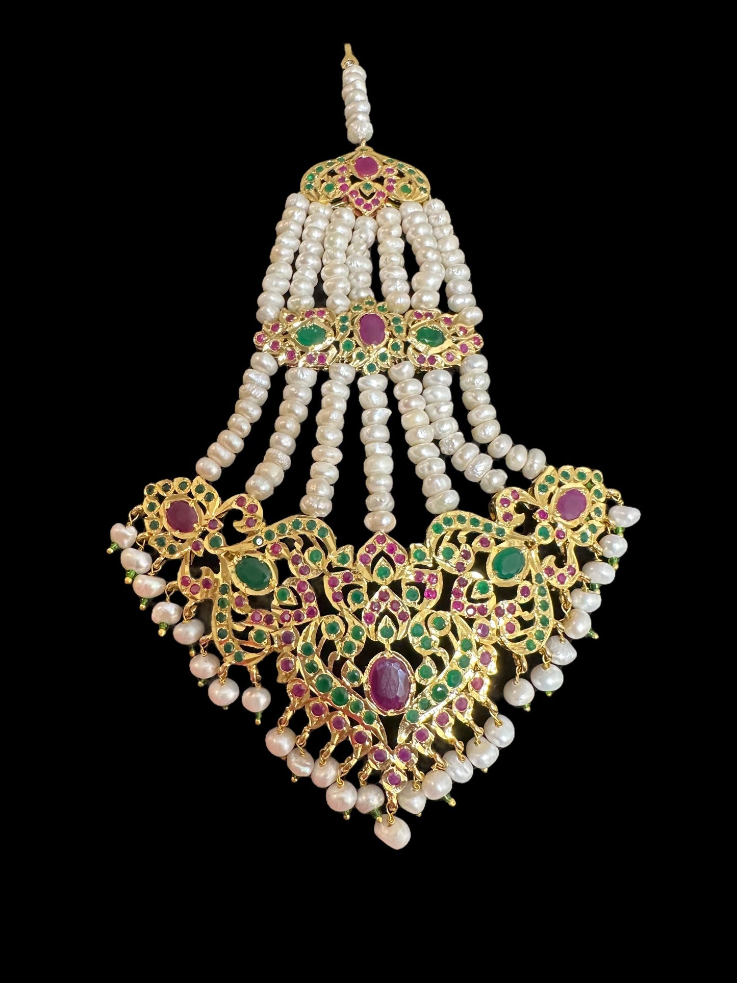 DJHR152 Kulsum ruby emerald fresh water pearl jhoomar - oversized ( READY TO SHIP )