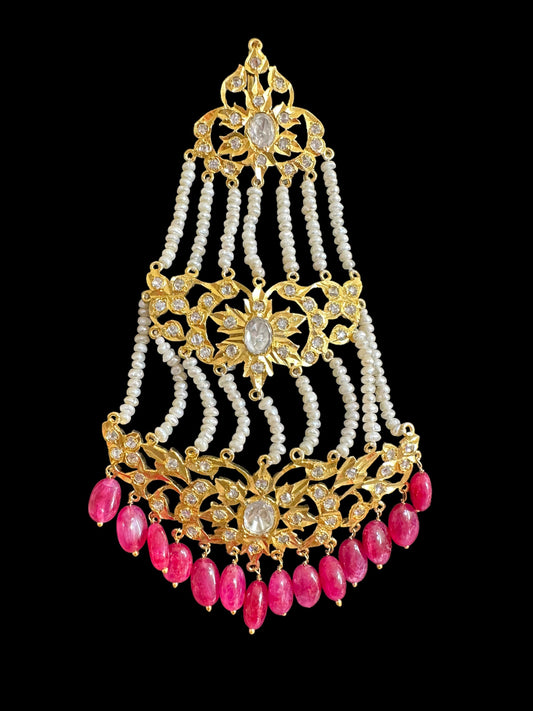 DJHR87 Hyderabadi jhoomar in fresh water pearls and rubies ( SHIPS IN 3 WEEKS )