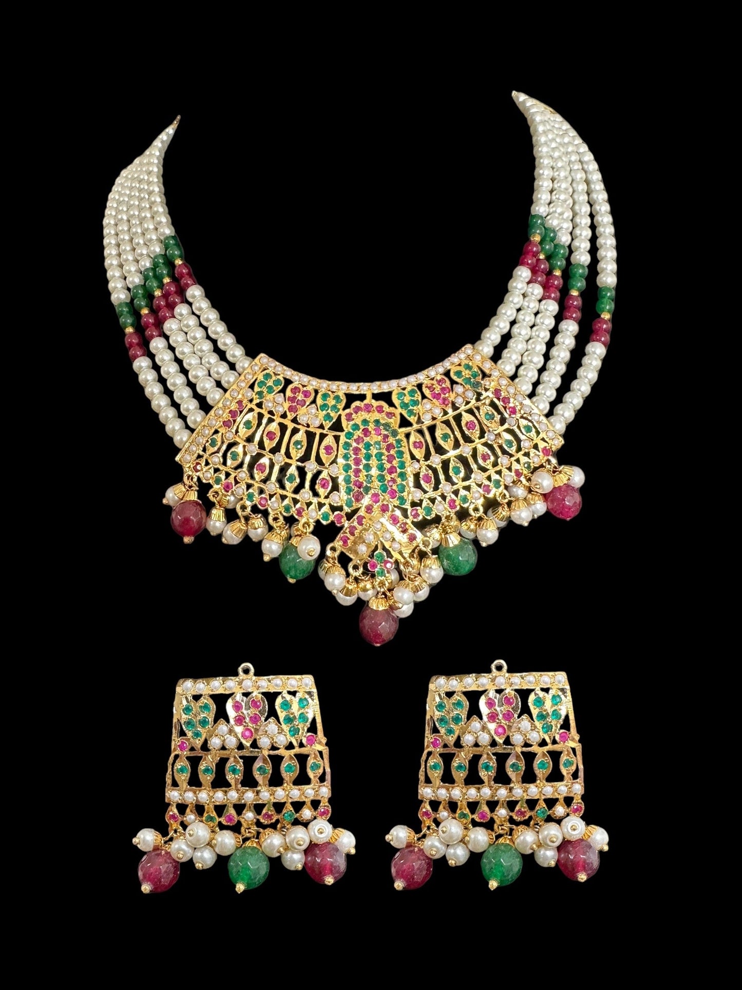 DNS67 Khudra punjabi Jadau necklace set in Ruby emerald ( READY TO SHIP )