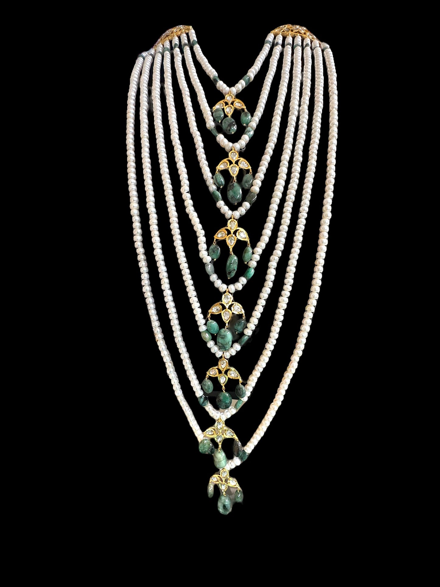 BR310 Bridal jadavi lacha , satlada in moissanite and emeralds ( SHIPS IN 2 WEEKS )