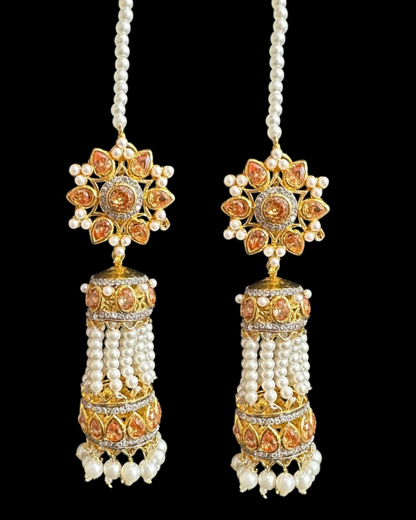 DER790 Zircon and pearl gold plated jhumka earrings ( READY TO SHIP )