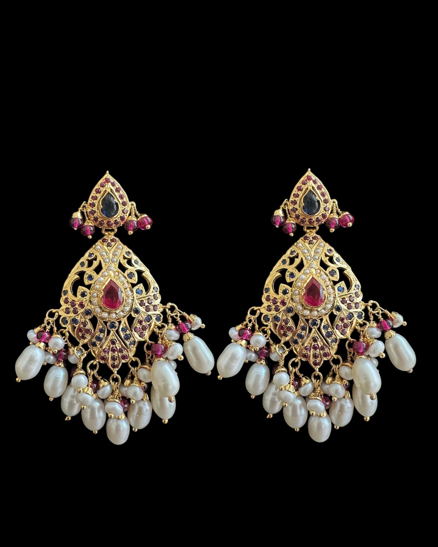 SN21 Ruby sapphire and fresh water pearl necklace with earrings in gold plated silver ( READY TO SHIP)