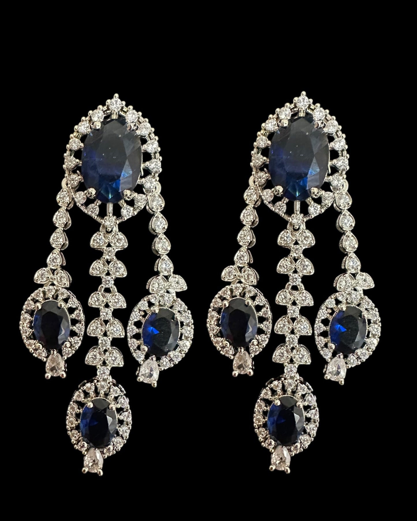 DER755 cz earrings - sapphire blue, silver plated ( READY TO SHIP )