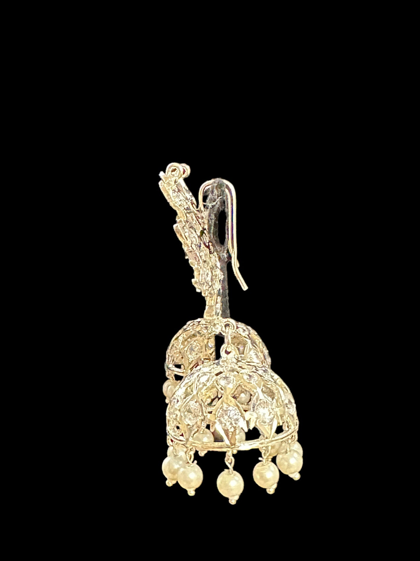 DER549 karanphool jhumka - large size silver plated ( SHIPS IN 3 WEEKS )