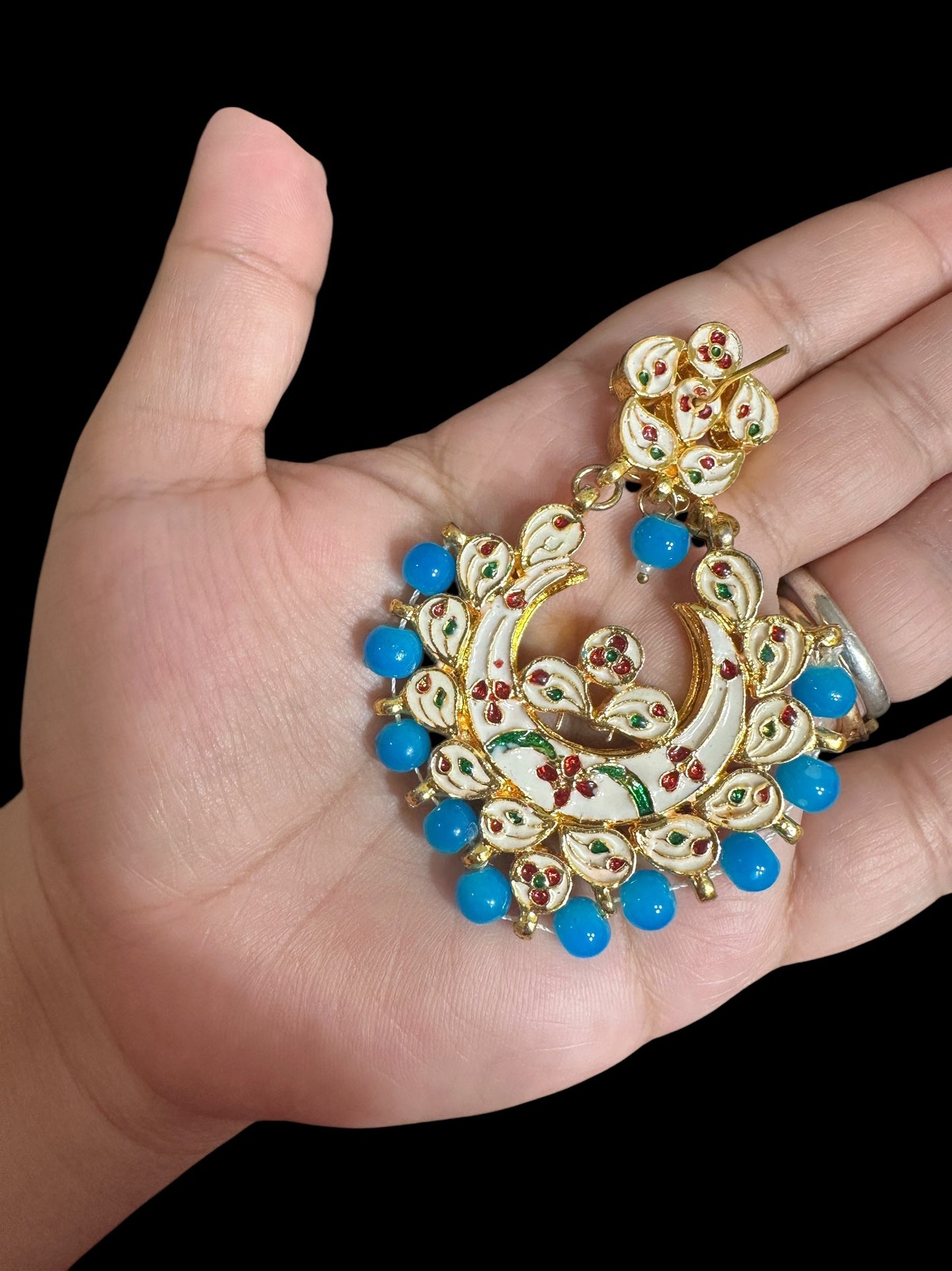 Kundan meena earrings - turquoise ( READY TO SHIP )